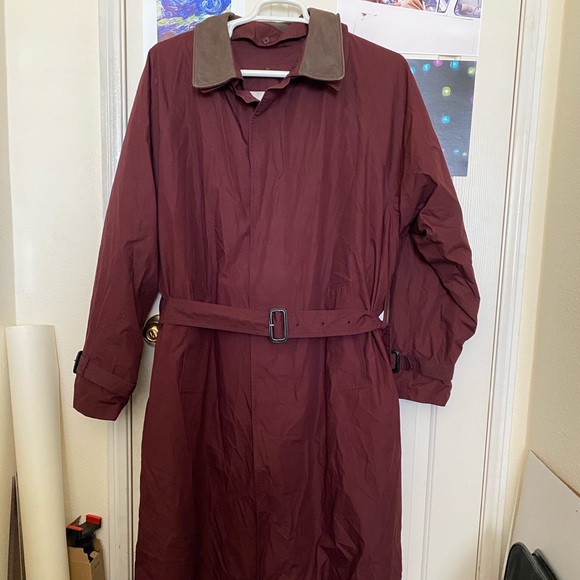 Burgundy London Fog Trench Coat with Detachable Leather Collar - Picture 3 of 13